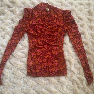 Diane Von Furstenburg, Longsleeve blouse, burgundy and pink, size small